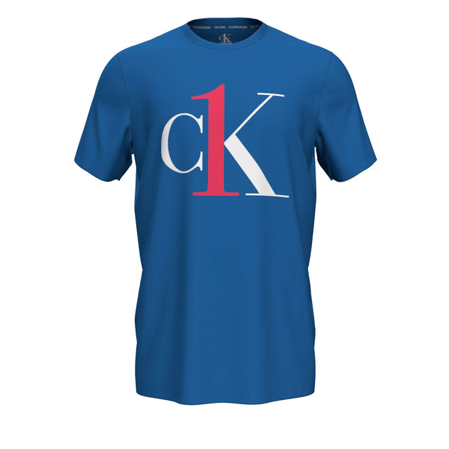 Calvin Klein One Graphic T-Shirt Homme Col Rond Manches Courtes Bleu Bouilloire Mûre Brillante