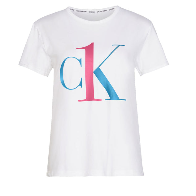 T-shirt col rond à logo Calvin Klein One Manches courtes Femme Blanc_Logo Sky High