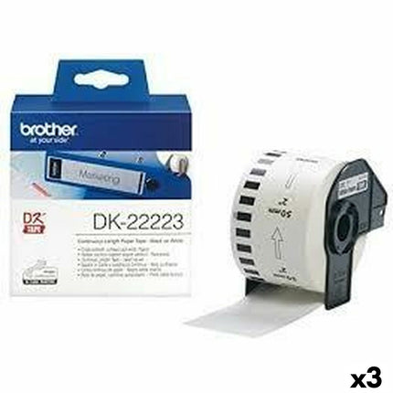 Rouleau de papier continu pour imprimantes Brother DK-22223 blanc 50 mm x 30,48 m noir (3 pièces)