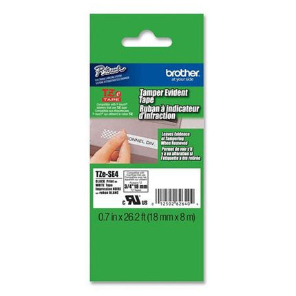 Ruban adhésif laminé pour l'identification de machines Brother TZE-SE4 Ruban de sécurité Noir/Blanc 18mm