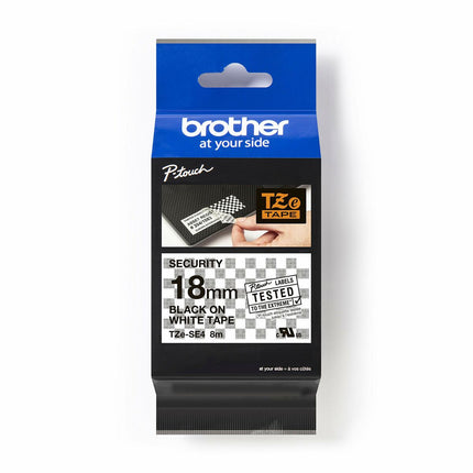Ruban adhésif laminé pour l'identification de machines Brother TZE-SE4 Ruban de sécurité Noir/Blanc 18mm