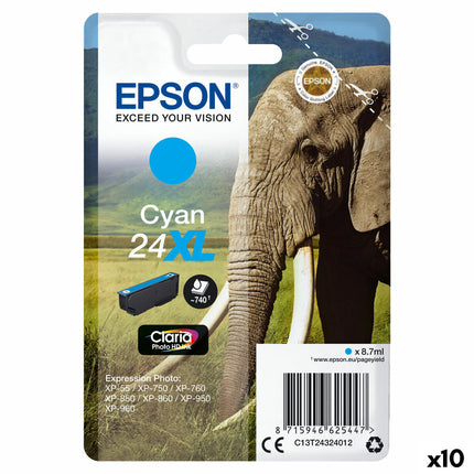 Original Tintenpatrone Epson CLARIA PHOTO HD INK EXPRESSION PHOTO XP-950 - 24XL Türkis (10 Stück)