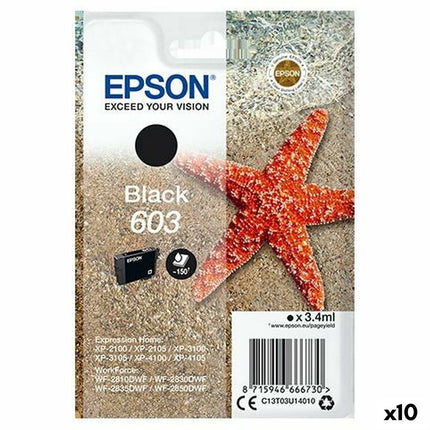 Cartouche d'encre d'origine Epson P-2100, 3100, 4100 / WF-2830DWF, 2850DW - N° 603 Noir (10 pièces)