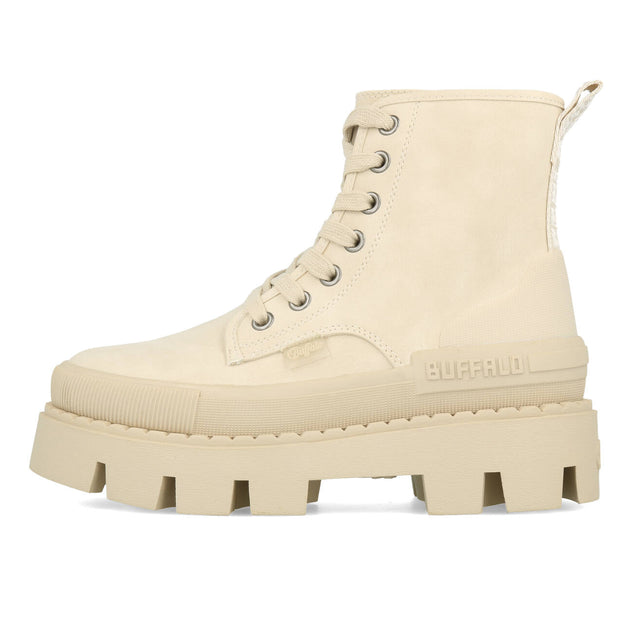 Buffalo Raven Laceup Boot Hi Femme Nubuck Vegan Crème